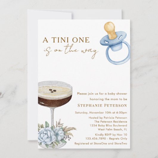 Invitation A Tini One Blue Paci Espresso Martini Baby Shower (Devant)