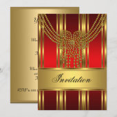 Invitation à Toute Fête Or et Rouge (Devant / Derrière)
