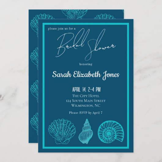 Invitation à trois douches nuptiales Shell (Devant / Derrière)