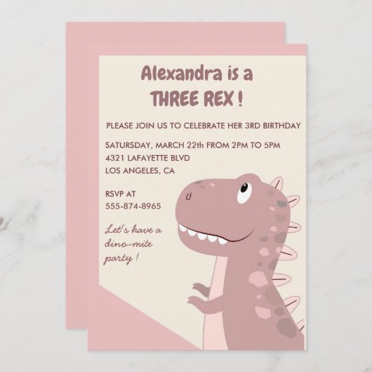 Invitation à trois rex anniversaire 3 rex Cute Gir (Devant / Derrière)