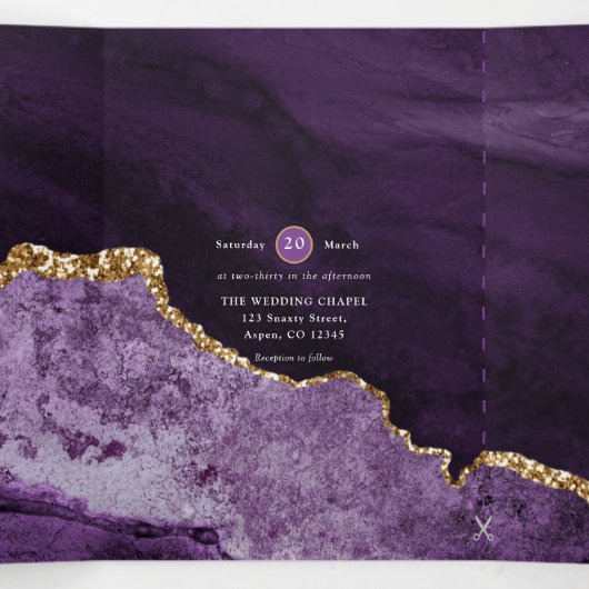 Invitation à trois volets de Mariage d'âge violet  (Intérieur au milieu)