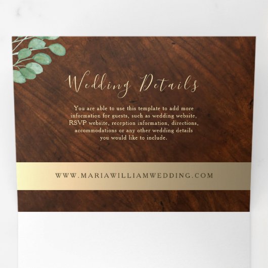 Invitation à trois volets de Mariage de bois rusti (Intérieur en premier)