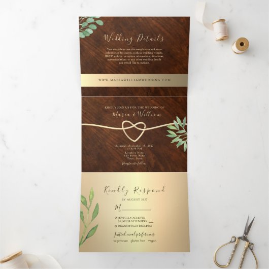 Invitation à trois volets de Mariage de bois rusti (Intérieur)
