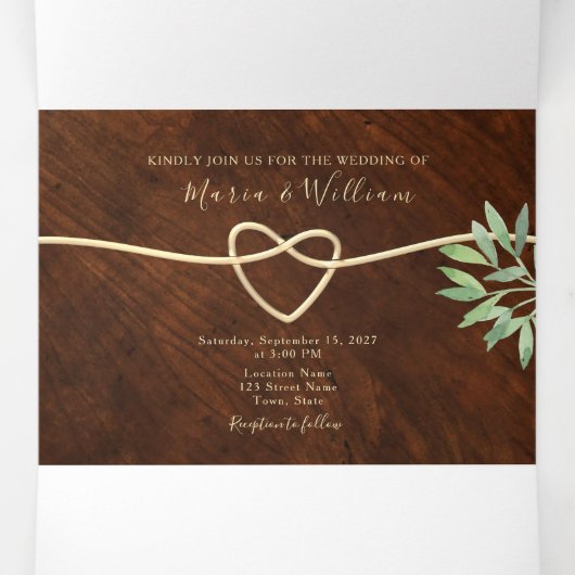 Invitation à trois volets de Mariage de bois rusti (Intérieur au milieu)