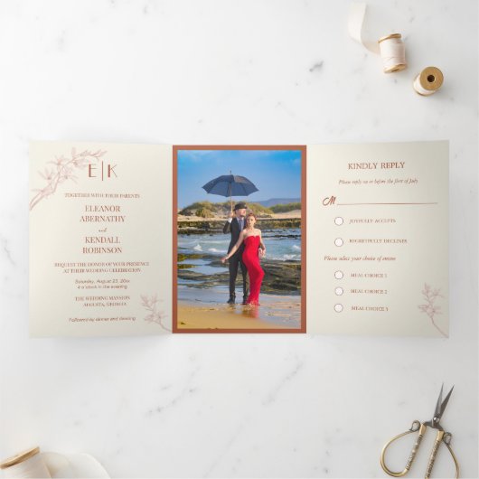 Invitation à trois volets de Mariage de fleurs int (Intérieur)