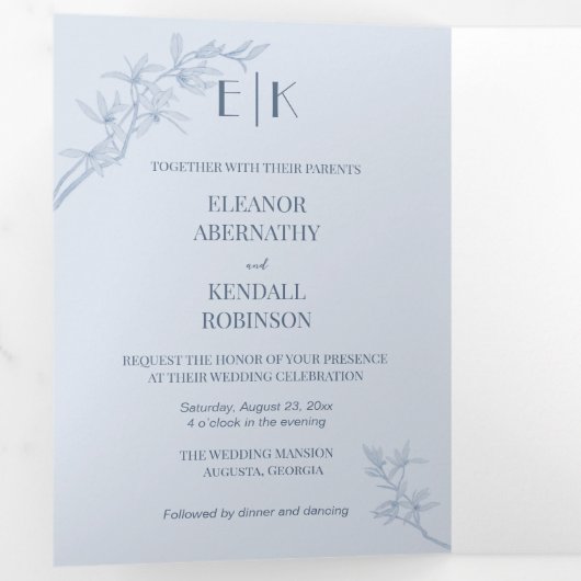 Invitation à trois volets de Mariage de fleurs int (Intérieur en premier)