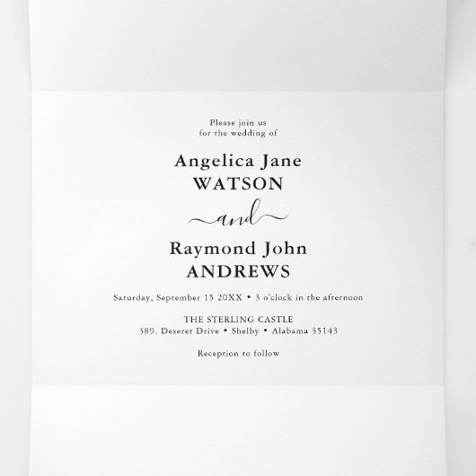 Invitation à trois volets simple Mariage classique (Intérieur au milieu)