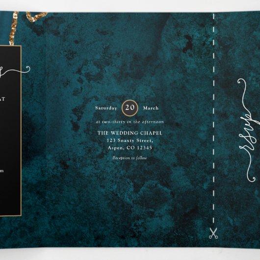 Invitation à trois volets turquoise et Gold Agate  (Intérieur au milieu)