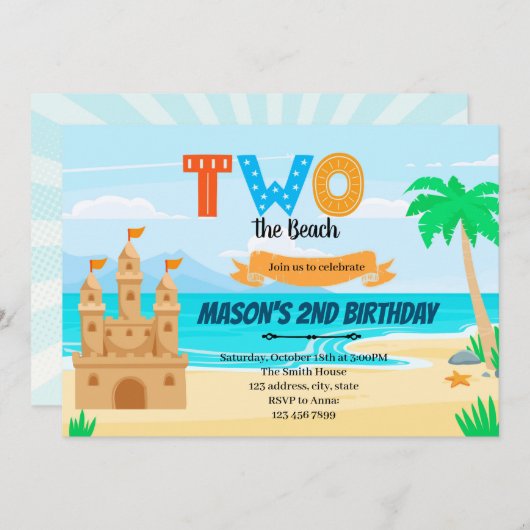 Invitation à un 2e anniversaire à la plage (Devant / Derrière)