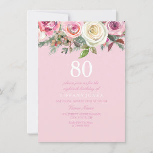 Invitation à un 80e anniversaire Fleurs de rose ro