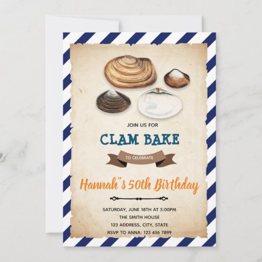 Invitation à un anniversaire de fête de clams (Devant)