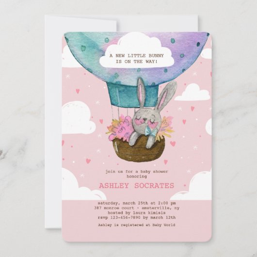 Invitation à un Baby shower de lapin élevé (Devant)