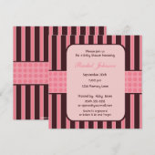 Invitation à un Baby shower en bande rose et Brown (Devant / Derrière)