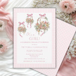 Invitation à un Baby shower Vintage rose fille<br><div class="desc">"C’est une fille ! Célébrez l'arrivée douce d'une petite princesse avec cette charmante invitation au baby shower. Délicatement orné d'adorables animaux d'aquarelle nichés dans des paniers fleuris débordant de roses pastel, de bleus et de fleurs de sauge, ce design capture la beauté de la nature et de nouveaux débuts. Des...</div>