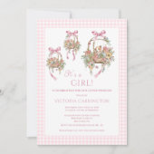 Invitation à un Baby shower Vintage rose fille (Devant)