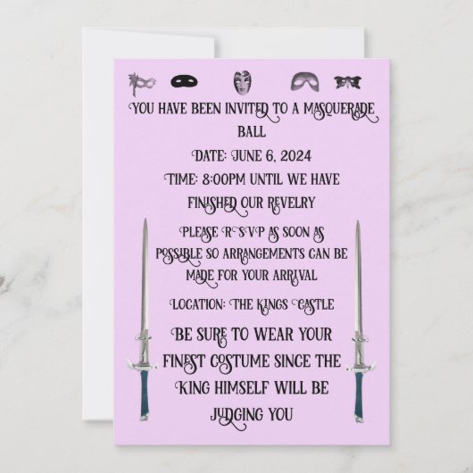 Invitation à un bal masqué (Devant)