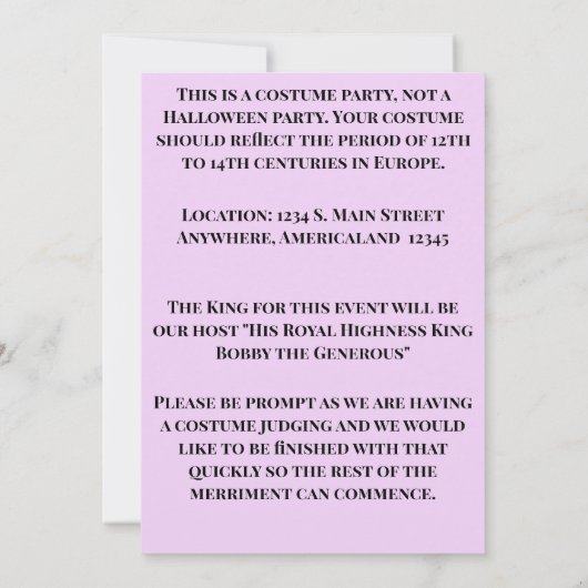 Invitation à un bal masqué (Dos)