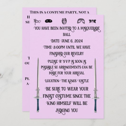 Invitation à un bal masqué (Devant / Derrière)