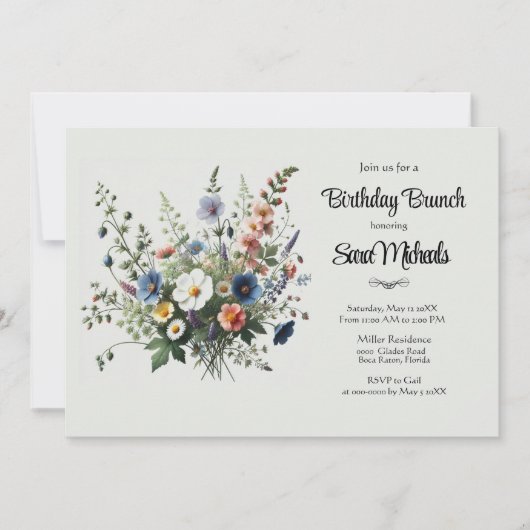 Invitation à un brunch d'anniversaire avec bouquet (Devant)