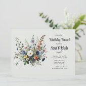 Invitation à un brunch d'anniversaire avec bouquet (Debout devant)