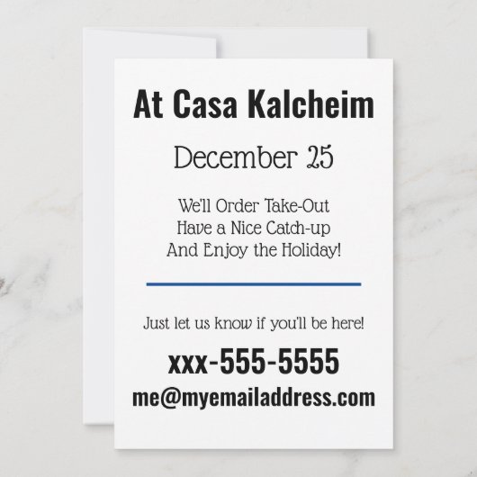 Invitation à un chinois à emporter pour Hanouka (Dos)