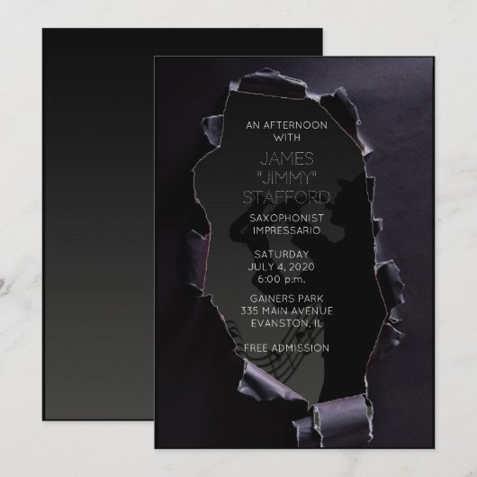 invitation à un concert de saxophoniste en papier  (Devant / Derrière)