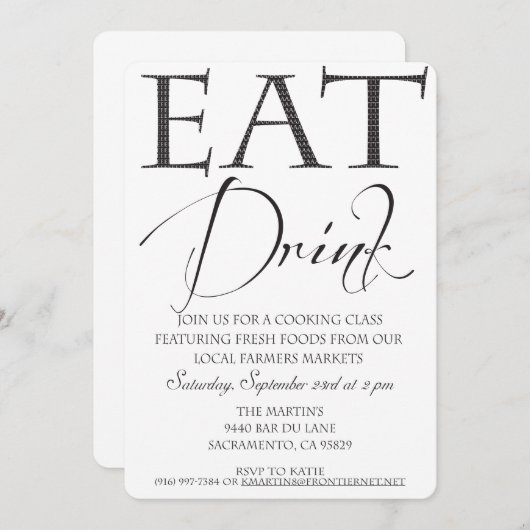 Invitation à un cours/démonstration de cuisine (Devant / Derrière)