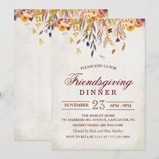 Invitation à un dîner d'Action de grâce rustique e (Devant / Derrière)