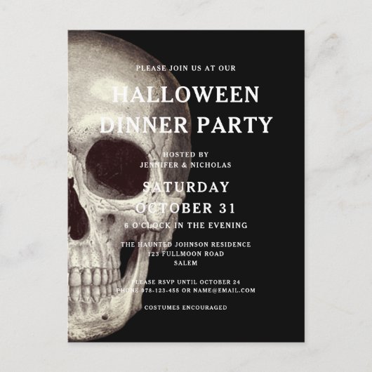 Invitation à un dîner de Halloween avec crâne effr (Devant)