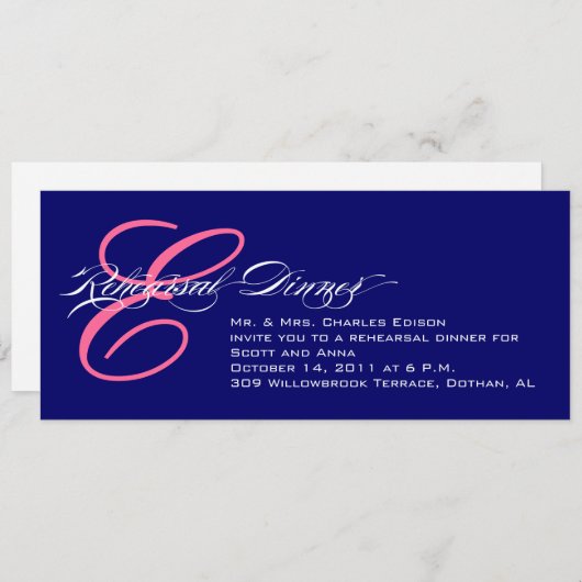 Invitation à un dîner de répétition Monogramme ros (Devant / Derrière)