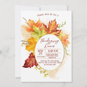 Invitation à un dîner de Thanksgiving avec feuille