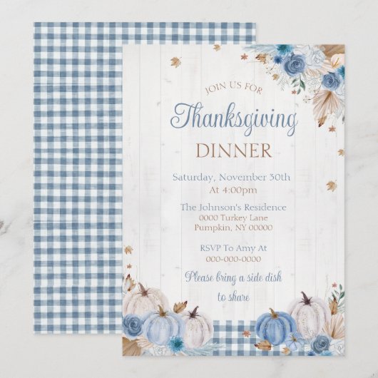 Invitation à un dîner de Thanksgiving rustique (Devant / Derrière)