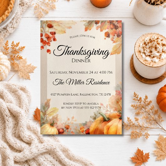 Invitation à un dîner de Thanksgiving rustique
