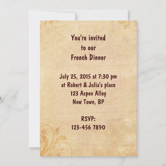 Invitation à un dîner français (Dos)