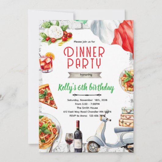 Invitation à un dîner italien d'anniversaire (Devant)