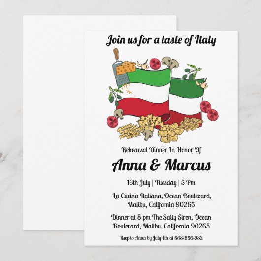 Invitation à un dîner italien moderne (Devant / Derrière)