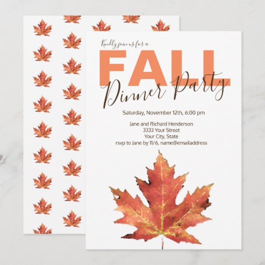 Invitation à un dîner rustique aux feuilles d'auto (Devant / Derrière)