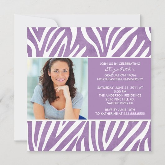 Invitation à un diplôme avec photo Zebra violet (Devant)