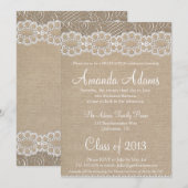 Invitation à un diplôme de burlap et de dentelle V (Devant / Derrière)