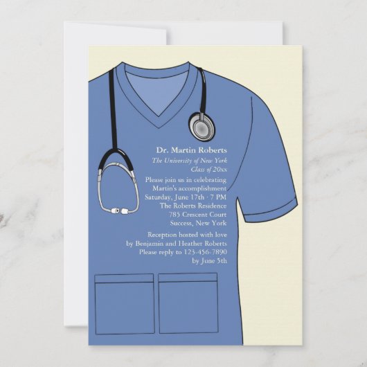 Invitation à un diplôme en bleu de Scrubs Médicale (Devant)