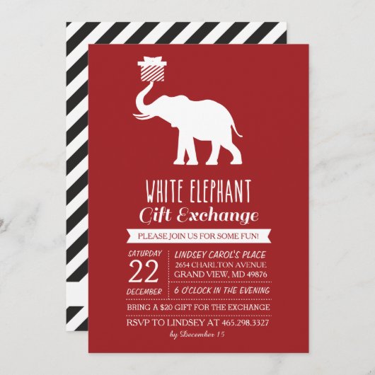 Invitation à un échange cadeau d'éléphants blancs  (Devant / Derrière)