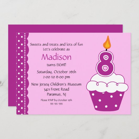 Invitation à un gâteau de 8e anniversaire (Devant / Derrière)