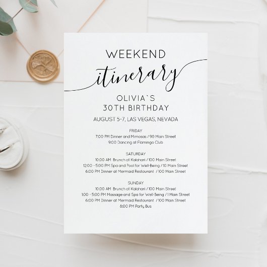 Invitation à un itinéraire d'anniversaire élégant