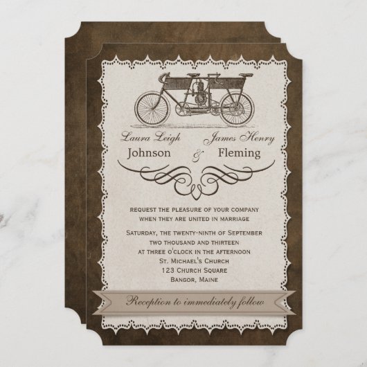 Invitation à un mariage à bicyclette en tandem au  (Devant / Derrière)