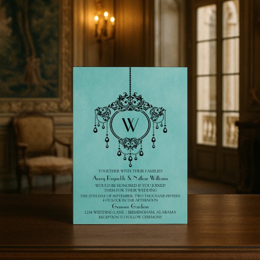 Invitation à un mariage avec un chandelier Vintage