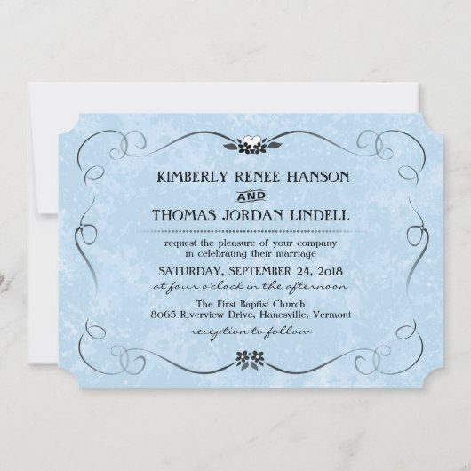 Invitation à un mariage avec un coeur bleu et noir (Dos)