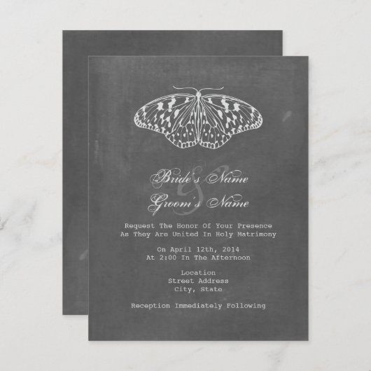 Invitation à un mariage avec un papillon inspiré p (Devant / Derrière)