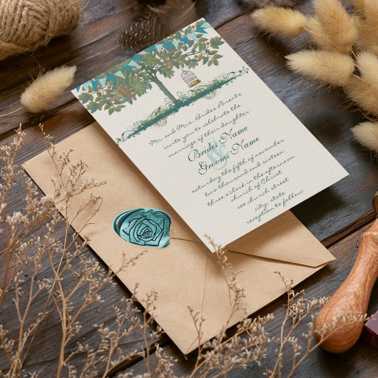 Invitation à un mariage avec une cage d'oiseaux tu