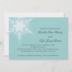 Invitation à un mariage blanc/turquoise de flocon