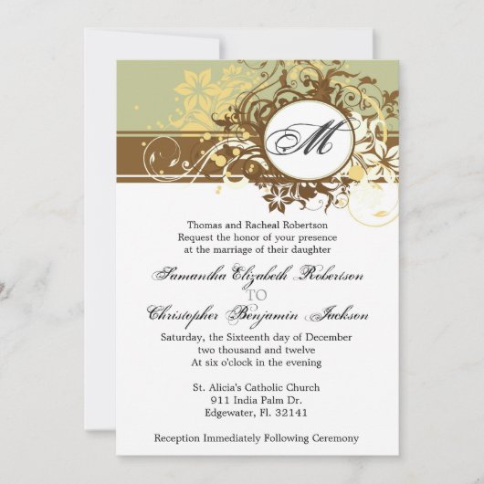 Invitation à un mariage Brown de monogrammes éléga (Devant)